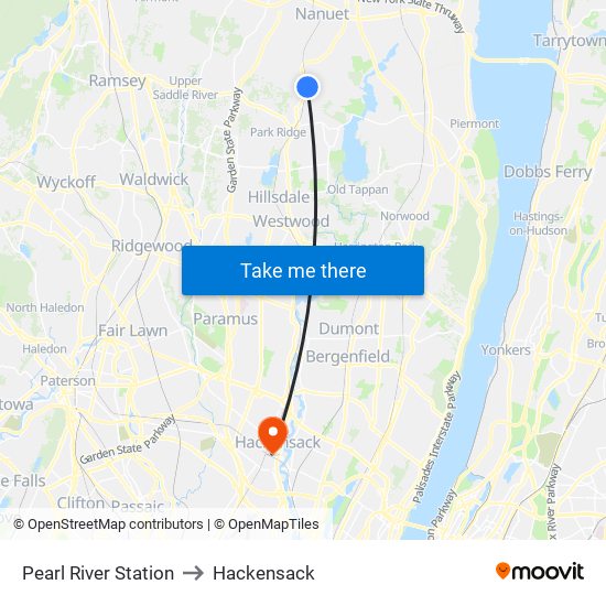 Pearl River Station to Hackensack map