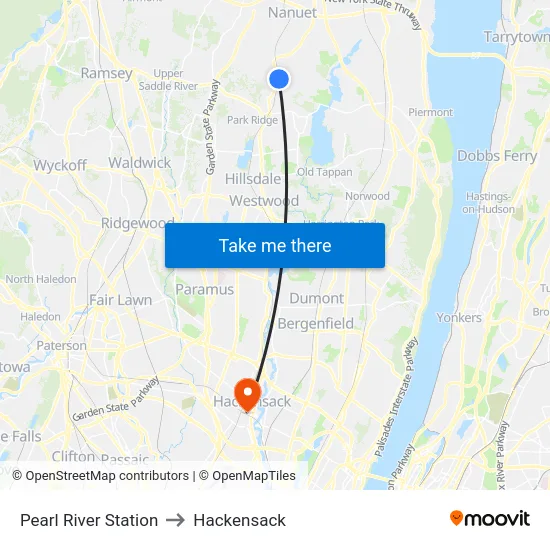 Pearl River Station to Hackensack map