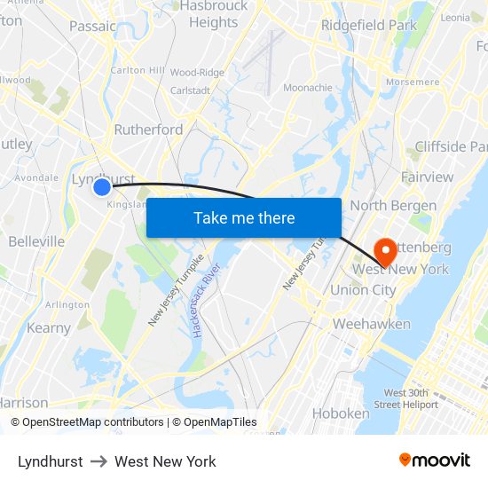 Lyndhurst to West New York map