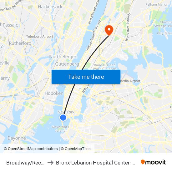 Broadway/Rector St to Bronx-Lebanon Hospital Center-Concourse map