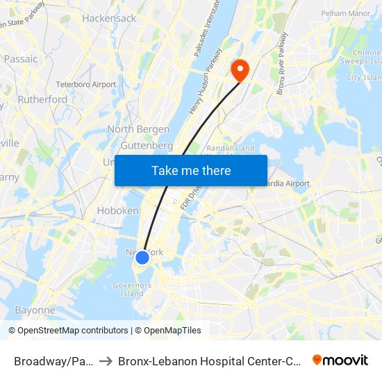 Broadway/Park Pl to Bronx-Lebanon Hospital Center-Concourse map