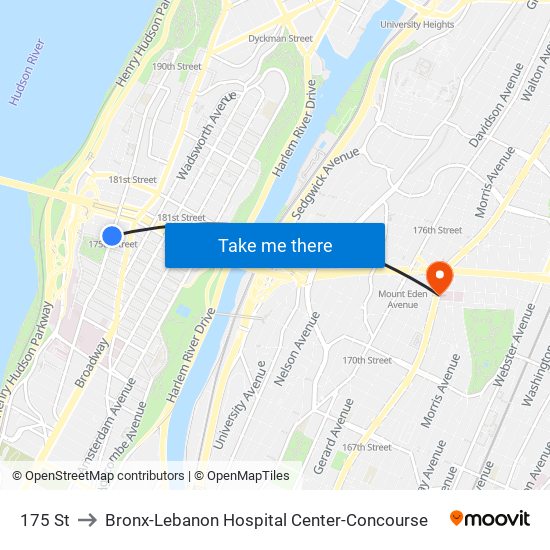 175 St to Bronx-Lebanon Hospital Center-Concourse map