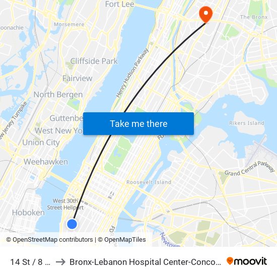 14 St / 8 Av to Bronx-Lebanon Hospital Center-Concourse map
