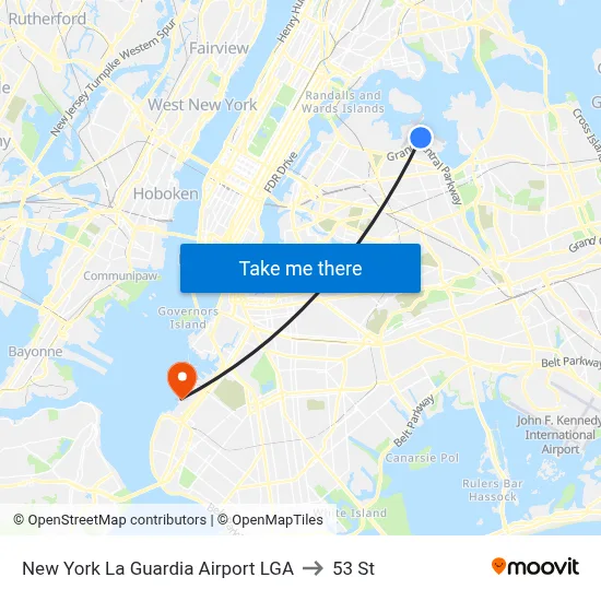 New York La Guardia Airport LGA to 53 St map