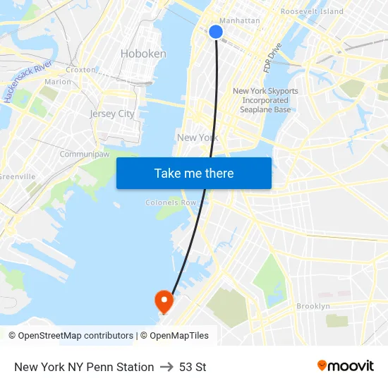 New York NY Penn Station to 53 St map