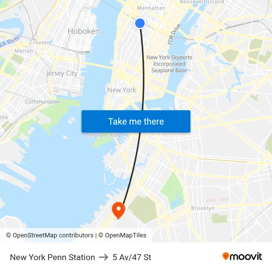 New York Penn Station to 5 Av/47 St map