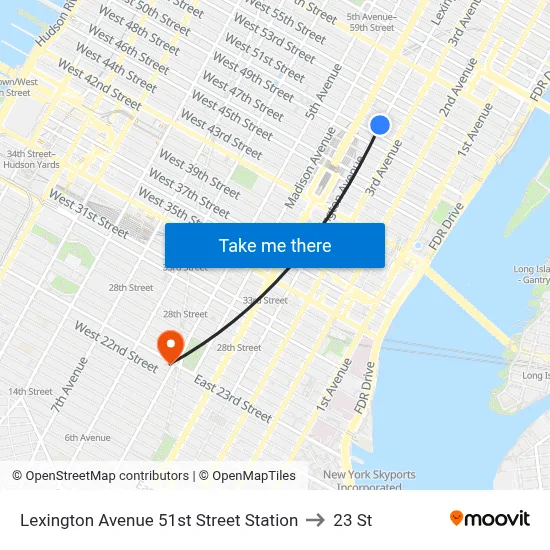 Lexington Avenue 51st Street Station to 23 St map