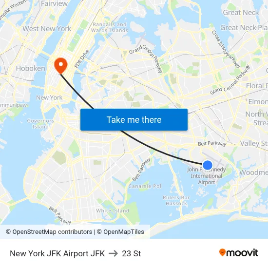 New York JFK Airport JFK to 23 St map