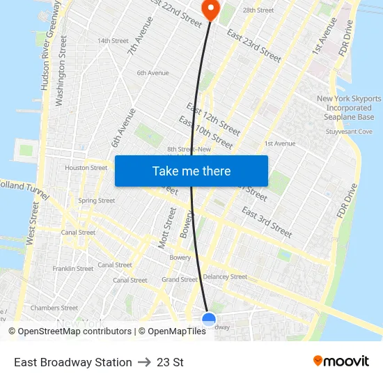 East Broadway Station to 23 St map
