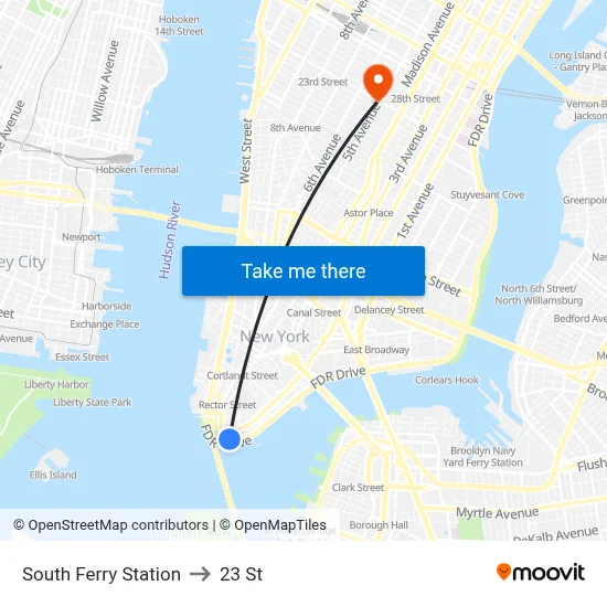 South Ferry Station to 23 St map