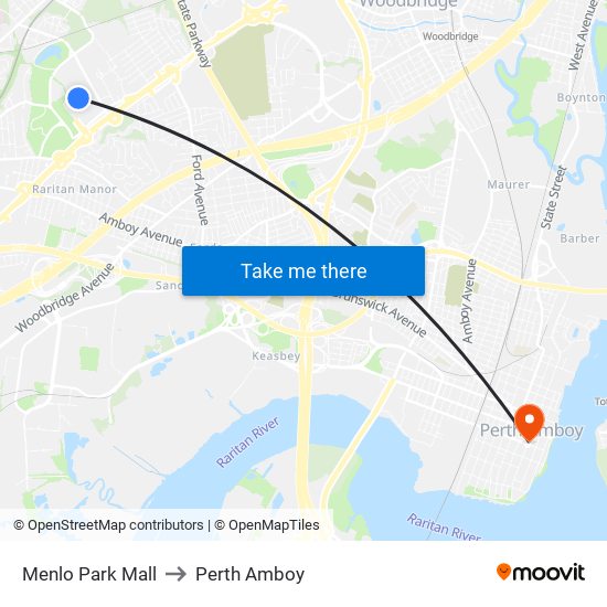 Menlo Park Mall to Perth Amboy map