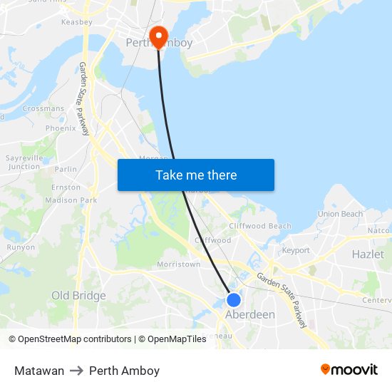 Matawan to Perth Amboy map