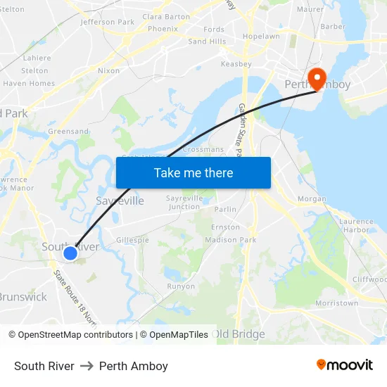 South River to Perth Amboy map