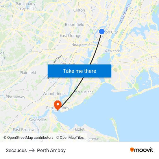 Secaucus to Perth Amboy map