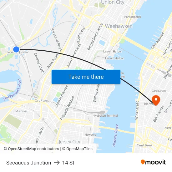 Secaucus Junction to 14 St map