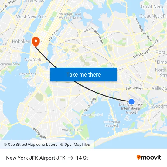 New York JFK Airport JFK to 14 St map