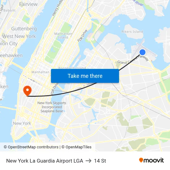 New York La Guardia Airport LGA to 14 St map