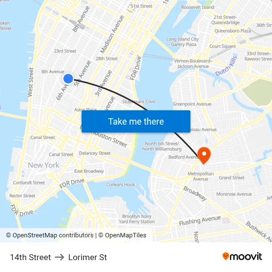 14th Street to Lorimer St map