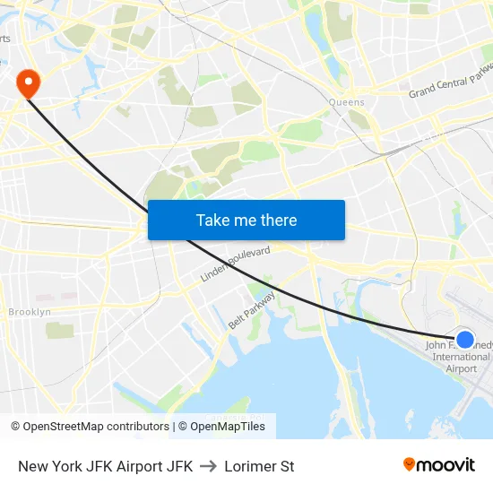 New York JFK Airport JFK to Lorimer St map