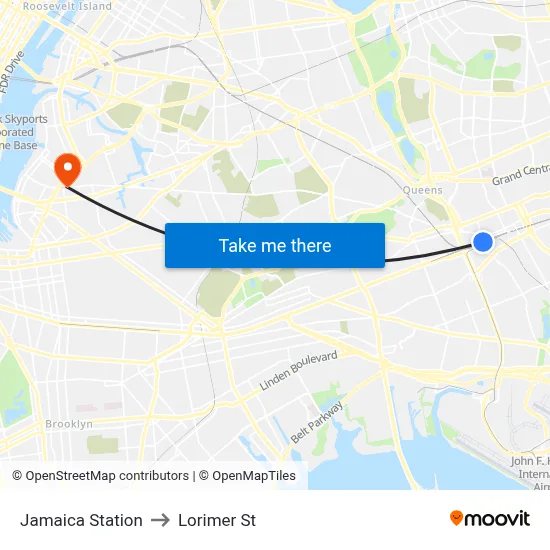 Jamaica Station to Lorimer St map