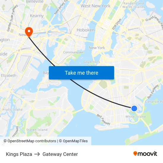 Kings Plaza to Gateway Center map