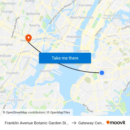Franklin Avenue Botanic Garden Station to Gateway Center map