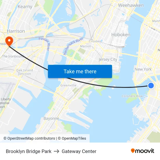 Brooklyn Bridge Park to Gateway Center map