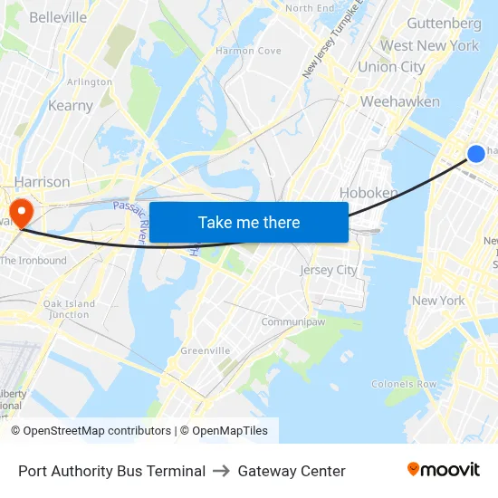 Port Authority Bus Terminal to Gateway Center map