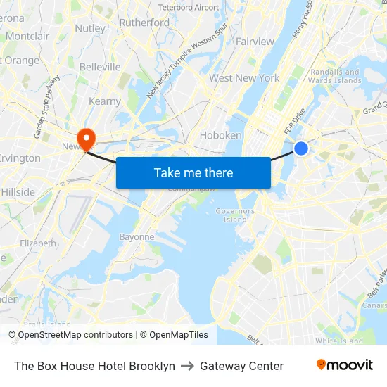 The Box House Hotel Brooklyn to Gateway Center map
