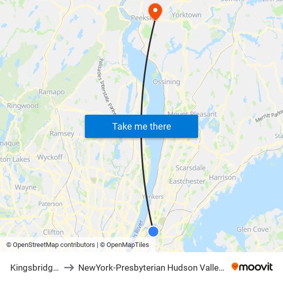 Kingsbridge Rd to NewYork-Presbyterian Hudson Valley Hospital map