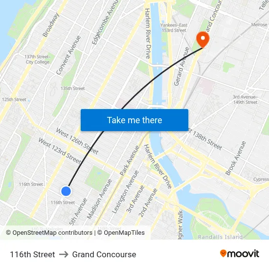116th Street to Grand Concourse map