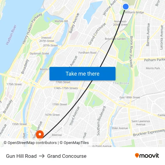 Gun Hill Road to Grand Concourse map