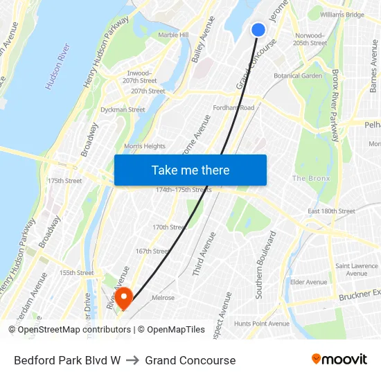 Bedford Park Blvd W to Grand Concourse map