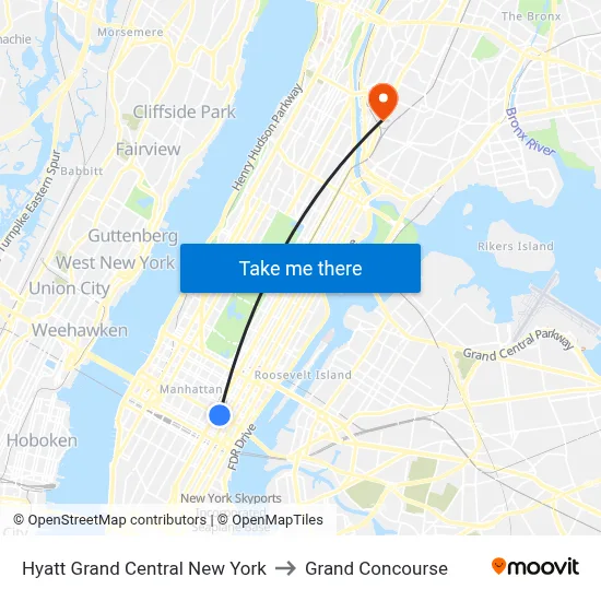 Hyatt Grand Central New York to Grand Concourse map