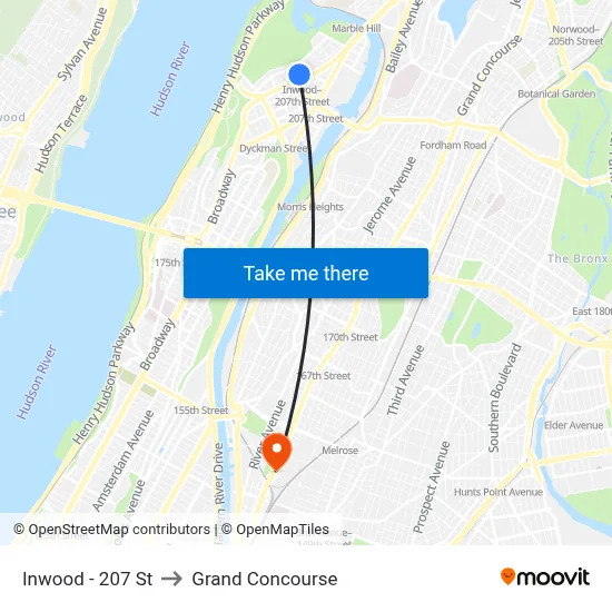 Inwood - 207 St to Grand Concourse map