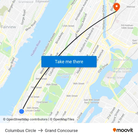 Columbus Circle to Grand Concourse map