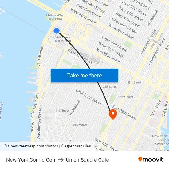 New York Comic-Con to Union Square Cafe map