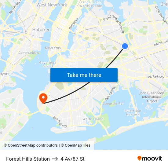 Forest Hills Station to 4 Av/87 St map