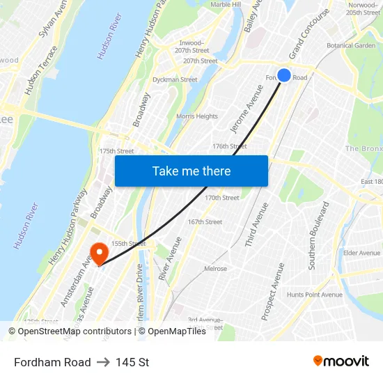 Fordham Road to 145 St map