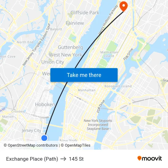 Exchange Place (Path) to 145 St map