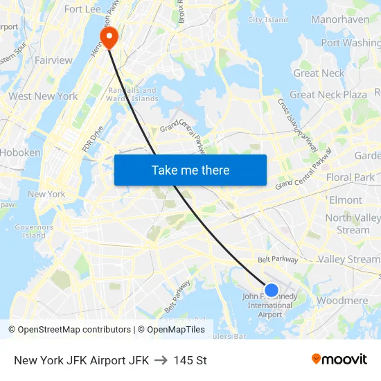 New York JFK Airport JFK to 145 St map