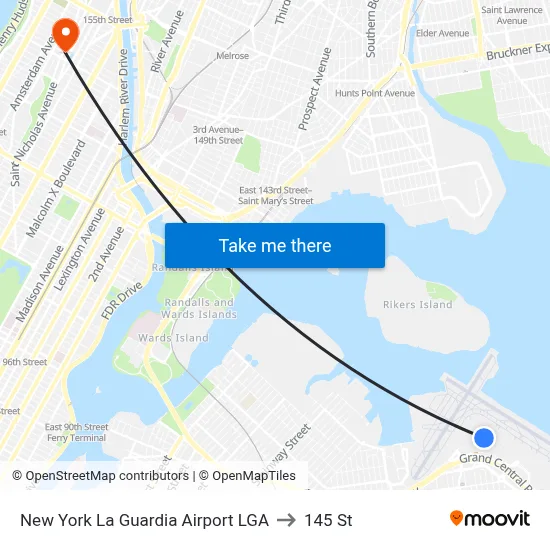 New York La Guardia Airport LGA to 145 St map