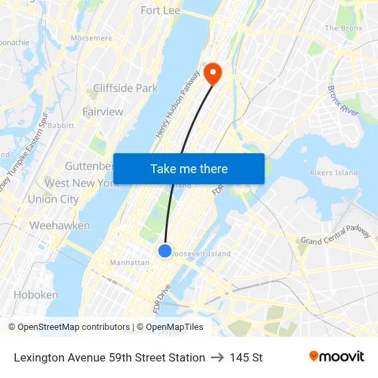 Lexington Avenue 59th Street Station to 145 St map