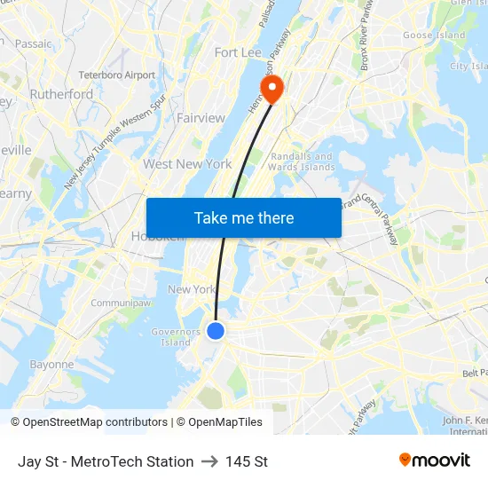 Jay St - MetroTech Station to 145 St map