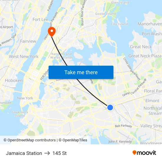 Jamaica Station to 145 St map