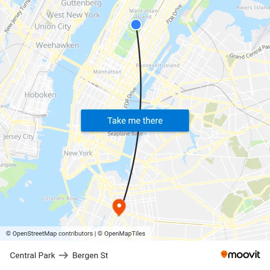 Central Park to Bergen St map