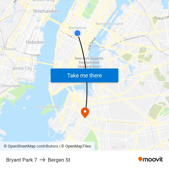 Bryant Park 7 to Bergen St map