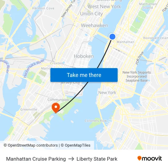 Manhattan Cruise Parking to Liberty State Park map
