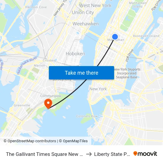 The Gallivant Times Square New York to Liberty State Park map
