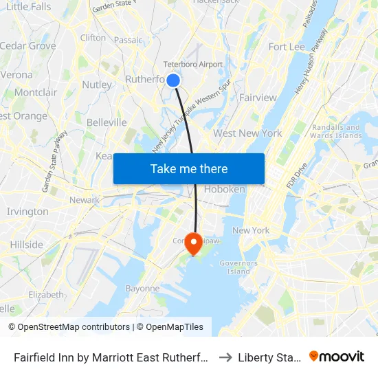 Fairfield Inn by Marriott East Rutherford Meadowlands to Liberty State Park map